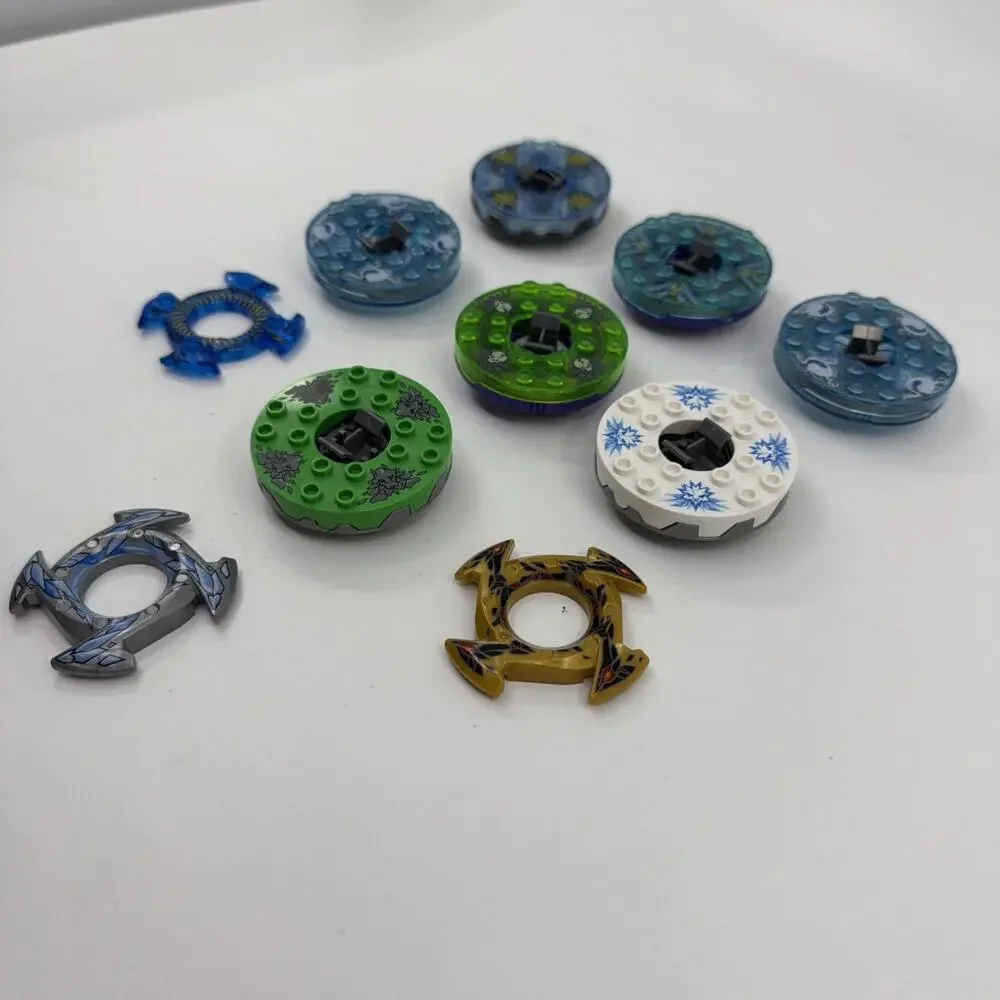 Lot of 7 LEGO Ninjago Spinners w/ 3 Character Toppers Spinjitzu Accessories